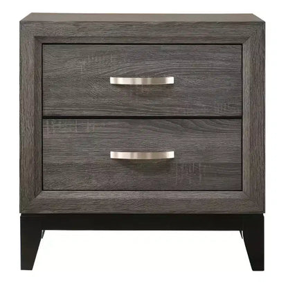 Table de chevet moderne de 25 po à 2 tiroirs avec poignée métallique, fini feuille gris