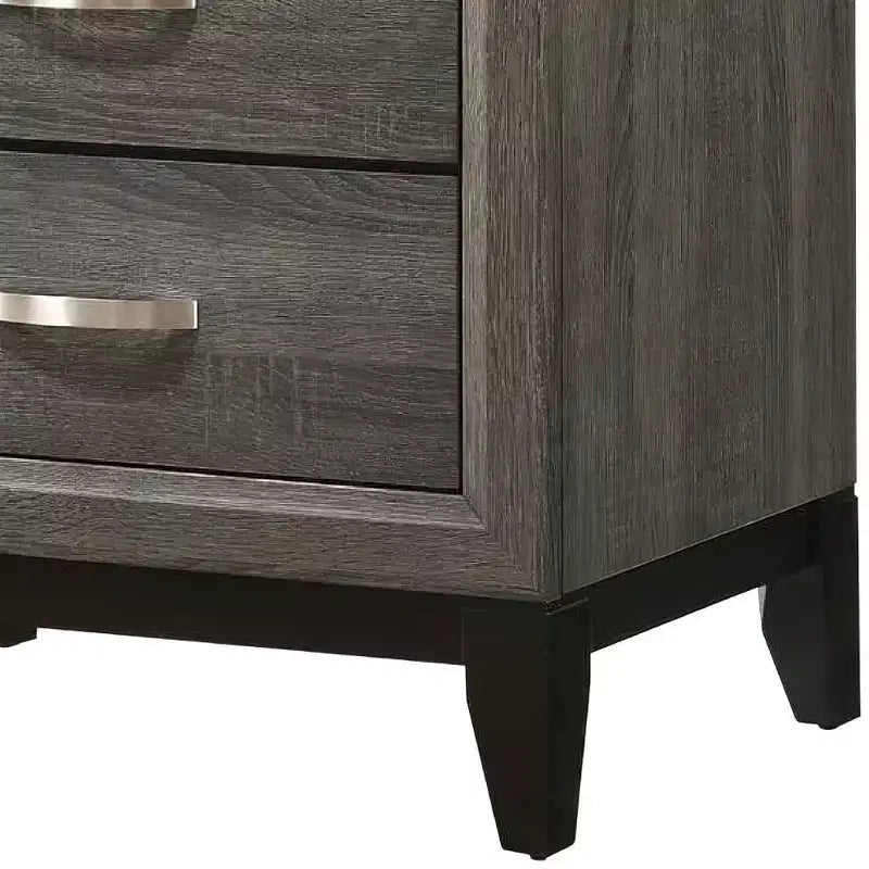 25" Modern 2-Drawer Nightstand with Metal Handle, Gray Foil Finish
