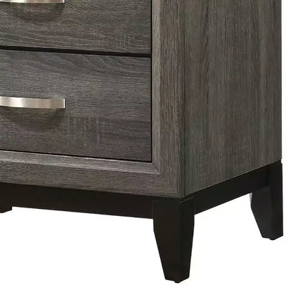 Table de chevet moderne de 25 po à 2 tiroirs avec poignée métallique, fini feuille gris