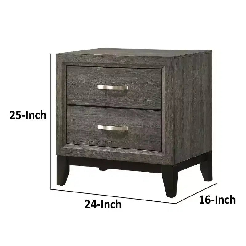 25" Modern 2-Drawer Nightstand with Metal Handle, Gray Foil Finish