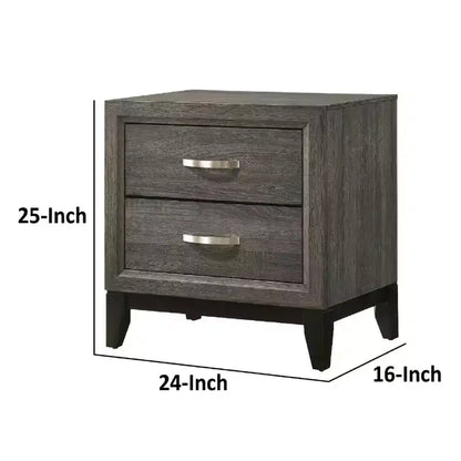 Table de chevet moderne de 25 po à 2 tiroirs avec poignée métallique, fini feuille gris