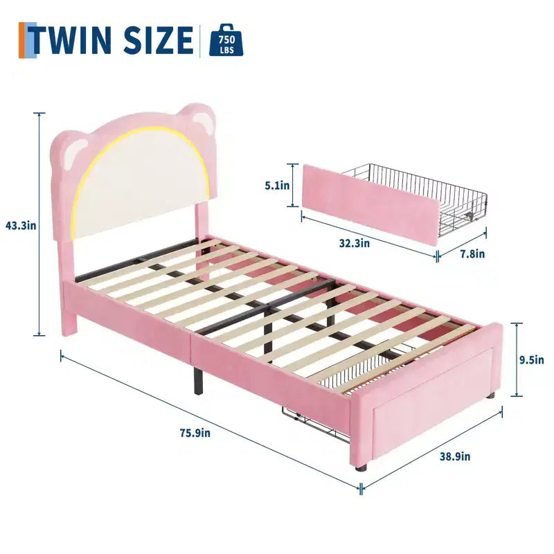 Twin Bed Frame, Upholstered Platform Bed Frame with Adjustable Headboard & Smart Led, Wooden Slats Support, No Box Spring Needed