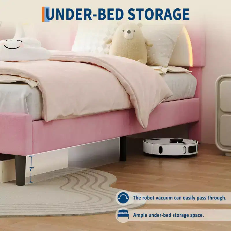 Twin Bed Frame, Upholstered Platform Bed Frame with Adjustable Headboard & Smart Led, Wooden Slats Support, No Box Spring Needed