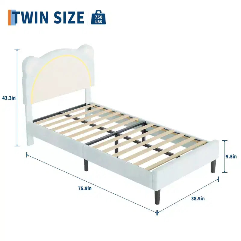 Twin Bed Frame, Upholstered Platform Bed Frame with Adjustable Headboard & Smart Led, Wooden Slats Support, No Box Spring Needed