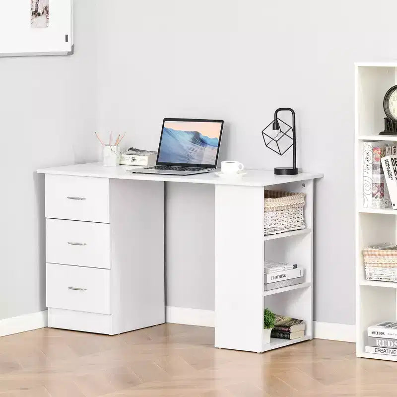 47" Modern Home Office Computer Desk with Bookcase, 3 Drawers & Storage Shelf