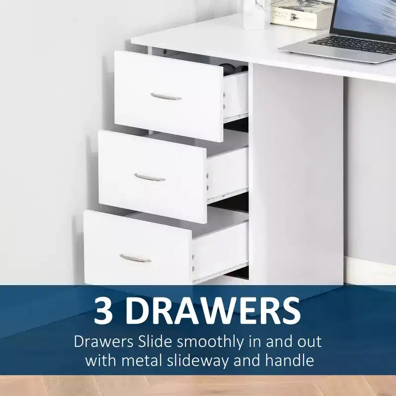 47" Modern Home Office Computer Desk with Bookcase, 3 Drawers & Storage Shelf