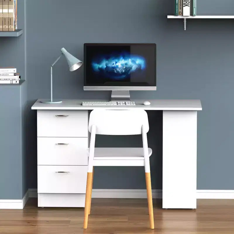 47" Modern Home Office Computer Desk with Bookcase, 3 Drawers & Storage Shelf