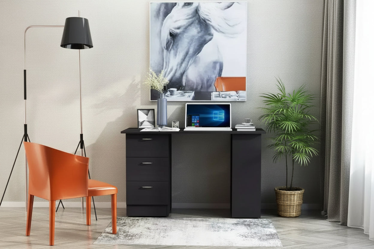 47" Modern Home Office Computer Desk with Bookcase, 3 Drawers & Storage Shelf