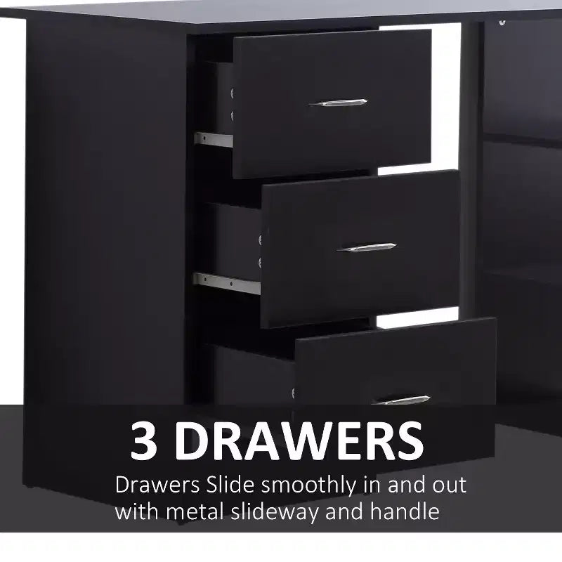 47" Modern Home Office Computer Desk with Bookcase, 3 Drawers & Storage Shelf