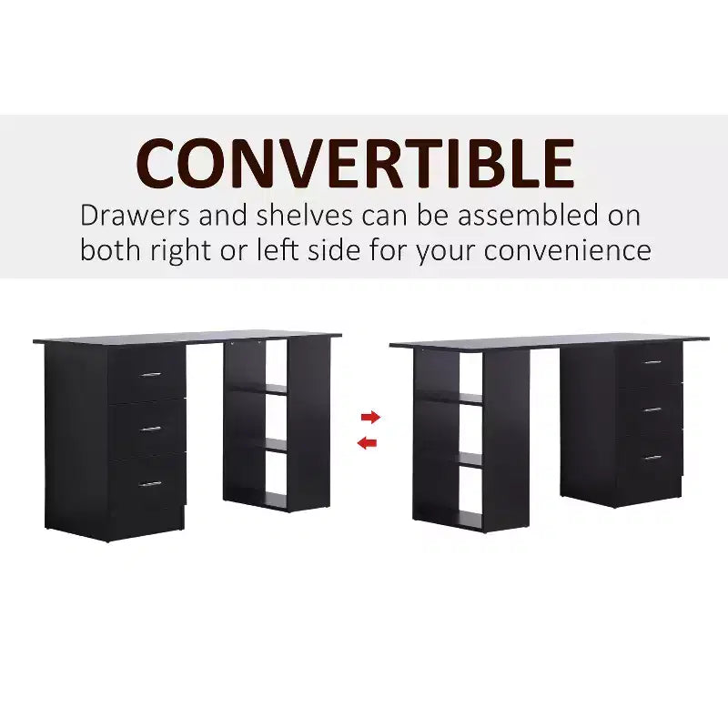47" Modern Home Office Computer Desk with Bookcase, 3 Drawers & Storage Shelf