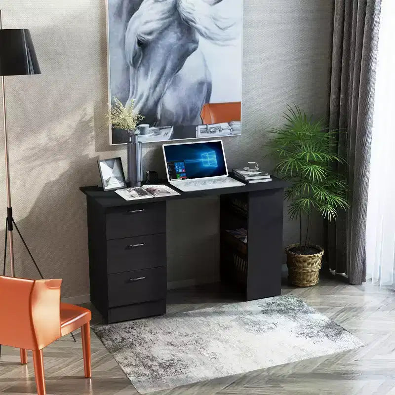 47" Modern Home Office Computer Desk with Bookcase, 3 Drawers & Storage Shelf