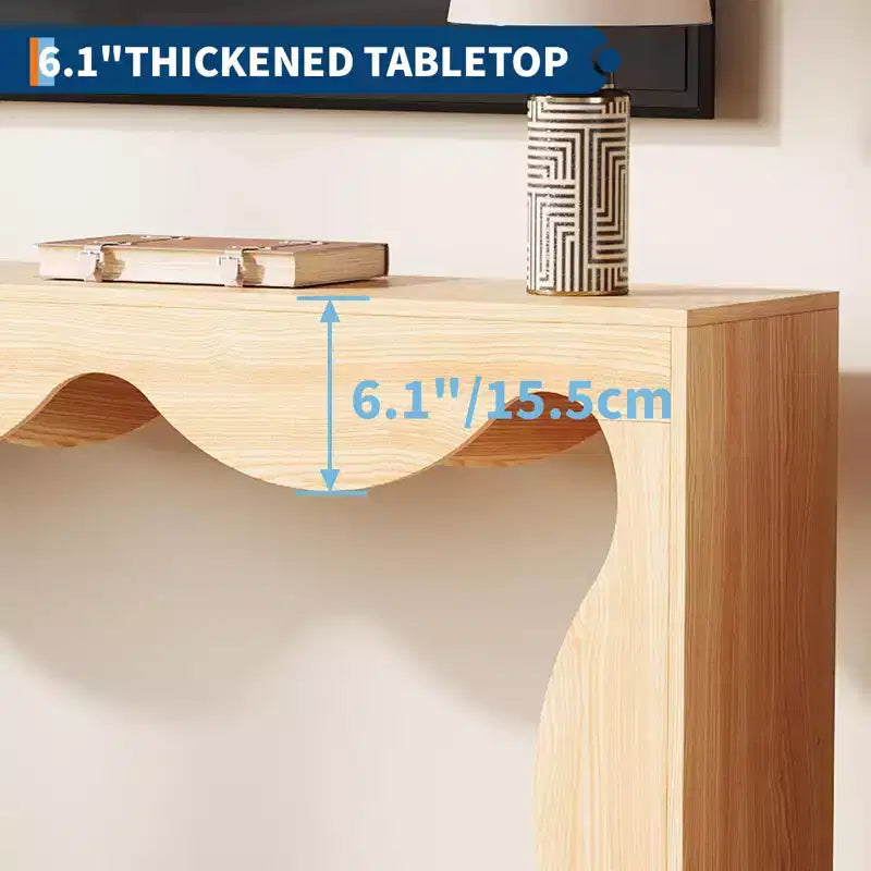 63 Console Table for Entryway, Wooden Rectangular Narrow Sofa Table Behind Couch, Scalloped Entryway Table for Living Room Hallway Entrance