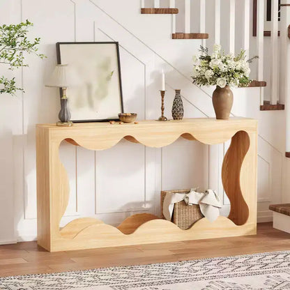 Console de 63 po pour entrée, table de canapé étroite rectangulaire en bois derrière le canapé, table d'entrée festonnée pour le couloir de salon