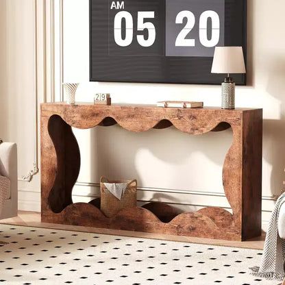 Console de 63 po pour entrée, table de canapé étroite rectangulaire en bois derrière le canapé, table d'entrée festonnée pour le couloir de salon