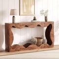 63 Console Table for Entryway, Wooden Rectangular Narrow Sofa Table Behind Couch, Scalloped Entryway Table for Living Room Hallway Entrance