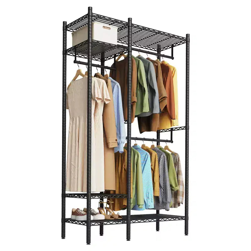 Heavy Duty Clothes Rack with 4 Tiers Shelves, Freestanding Portable Closet, Adjustable Clothing Storage Rack, Supports Up to 850 LBS