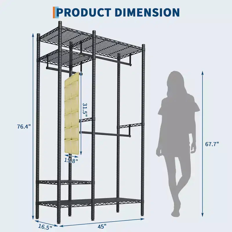 Heavy Duty Clothes Rack with 4 Tiers Shelves, Freestanding Portable Closet, Adjustable Clothing Storage Rack, Supports Up to 850 LBS