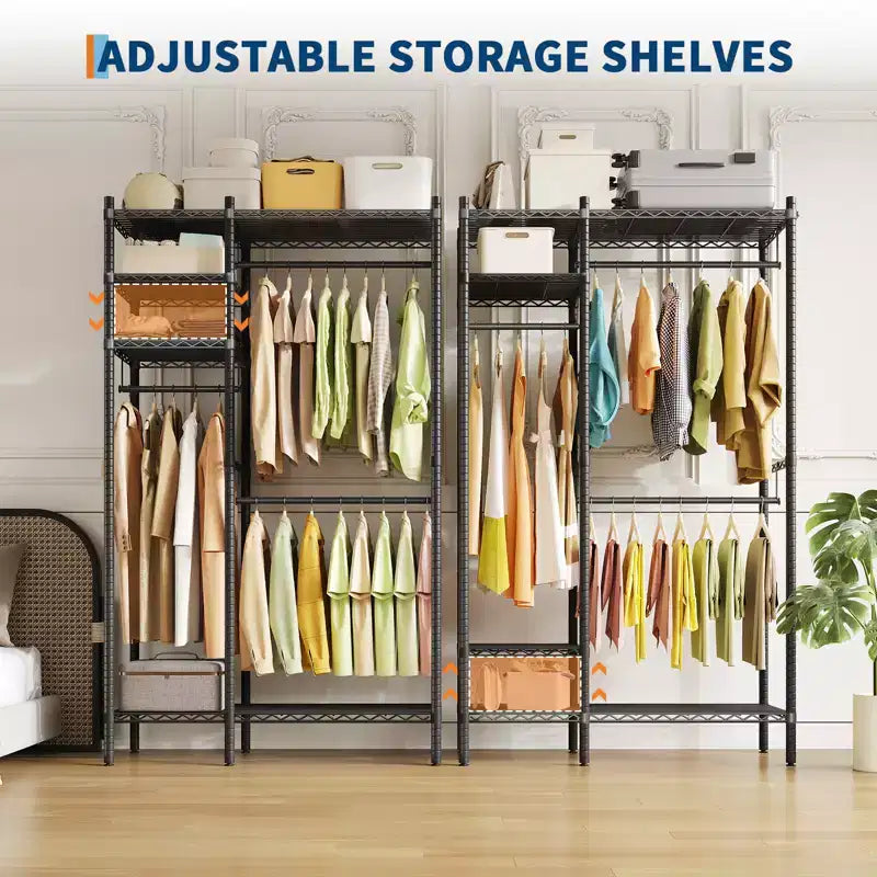 Heavy Duty Clothes Rack with 4 Tiers Shelves, Freestanding Portable Closet, Adjustable Clothing Storage Rack, Supports Up to 850 LBS
