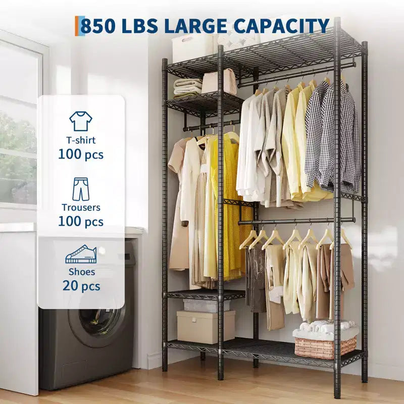Heavy Duty Clothes Rack with 4 Tiers Shelves, Freestanding Portable Closet, Adjustable Clothing Storage Rack, Supports Up to 850 LBS