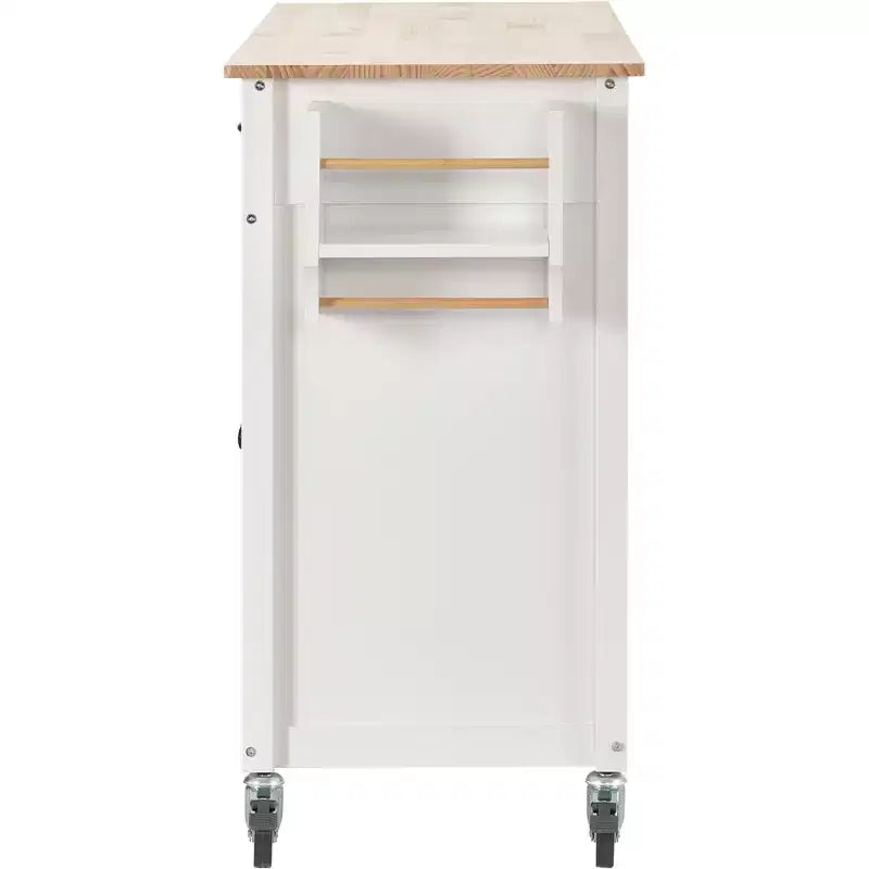 54.3" Kitchen Island Cart with Solid Wood Top, Locking Wheels, Spice & Towel Rack, White