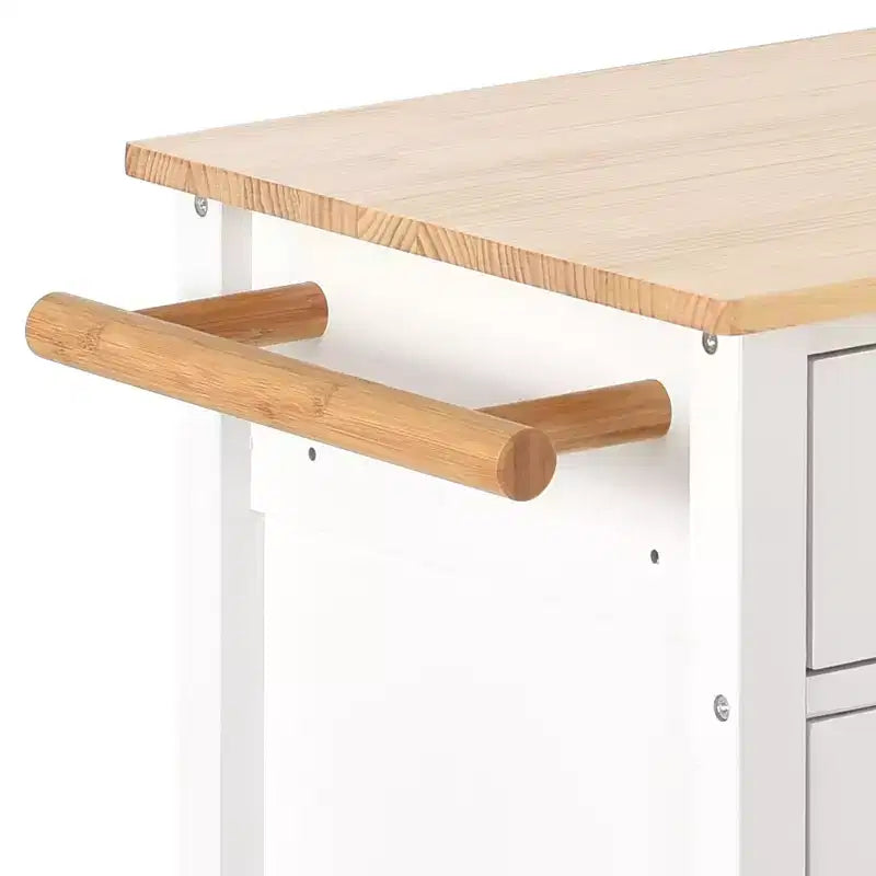 54.3" Kitchen Island Cart with Solid Wood Top, Locking Wheels, Spice & Towel Rack, White