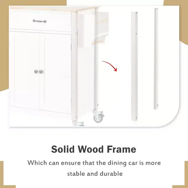 54.3" Kitchen Island Cart with Solid Wood Top, Locking Wheels, Spice & Towel Rack, White