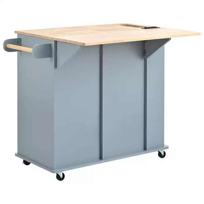 Kitchen Island with Power Outlet, Drop Leaf, Wine Rack & Adjustable Storage, Blue