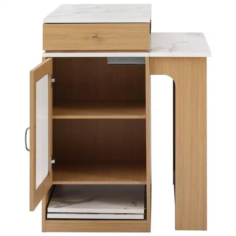 59.5" Kitchen Island with Extendable Dining Table, Double-Sided Storage & Power Outlet, Natural
