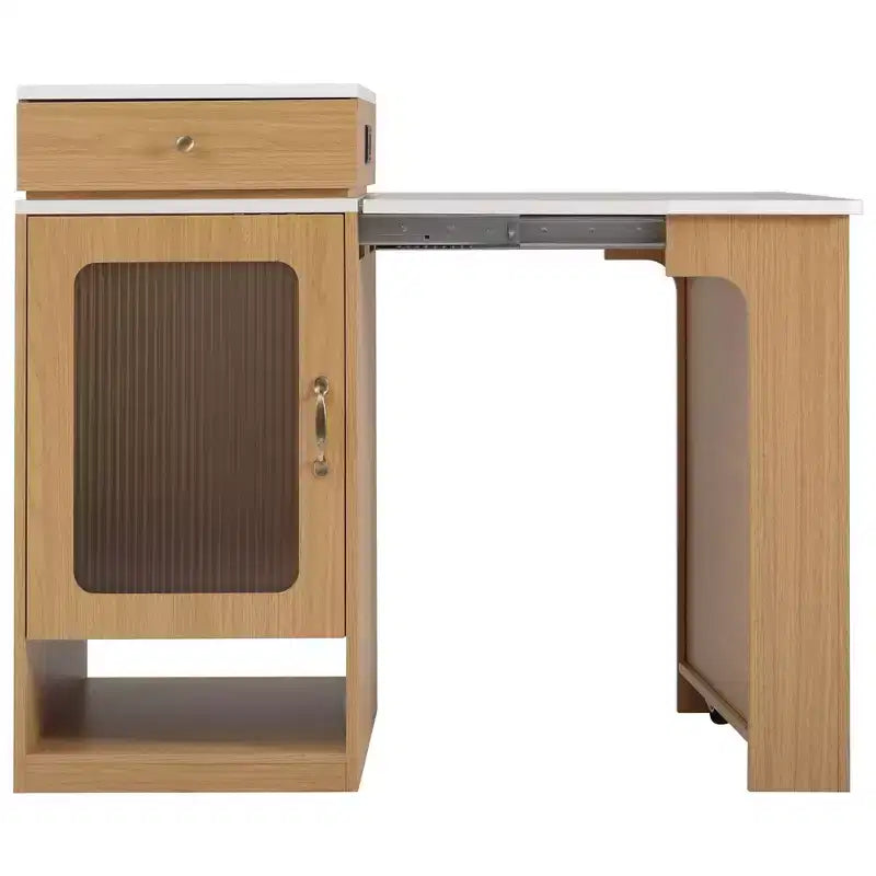 59.5" Kitchen Island with Extendable Dining Table, Double-Sided Storage & Power Outlet, Natural