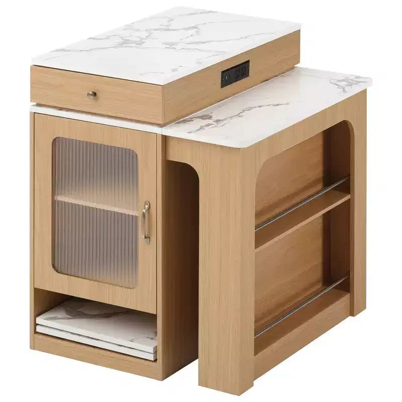 59.5" Kitchen Island with Extendable Dining Table, Double-Sided Storage & Power Outlet, Natural