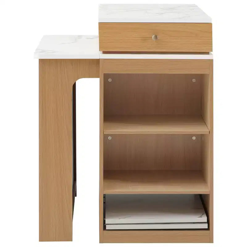 59.5" Kitchen Island with Extendable Dining Table, Double-Sided Storage & Power Outlet, Natural
