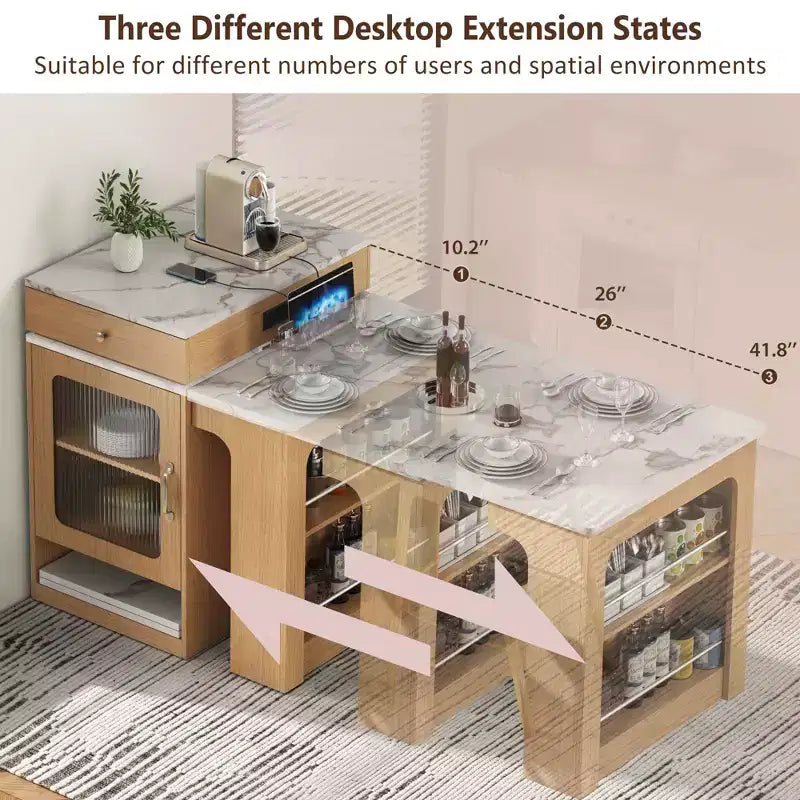 59.5" Kitchen Island with Extendable Dining Table, Double-Sided Storage & Power Outlet, Natural