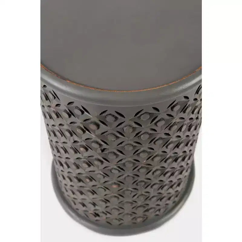 17" Round Distressed Solid Mango Wood Drum Accent End Table