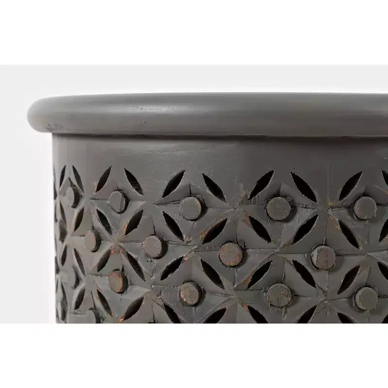 17" Round Distressed Solid Mango Wood Drum Accent End Table