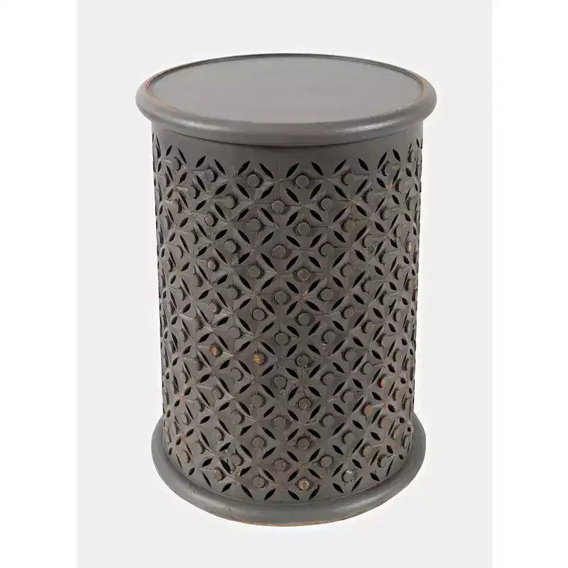 17" Round Distressed Solid Mango Wood Drum Accent End Table