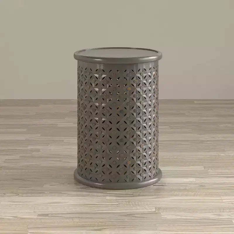 17" Round Distressed Solid Mango Wood Drum Accent End Table
