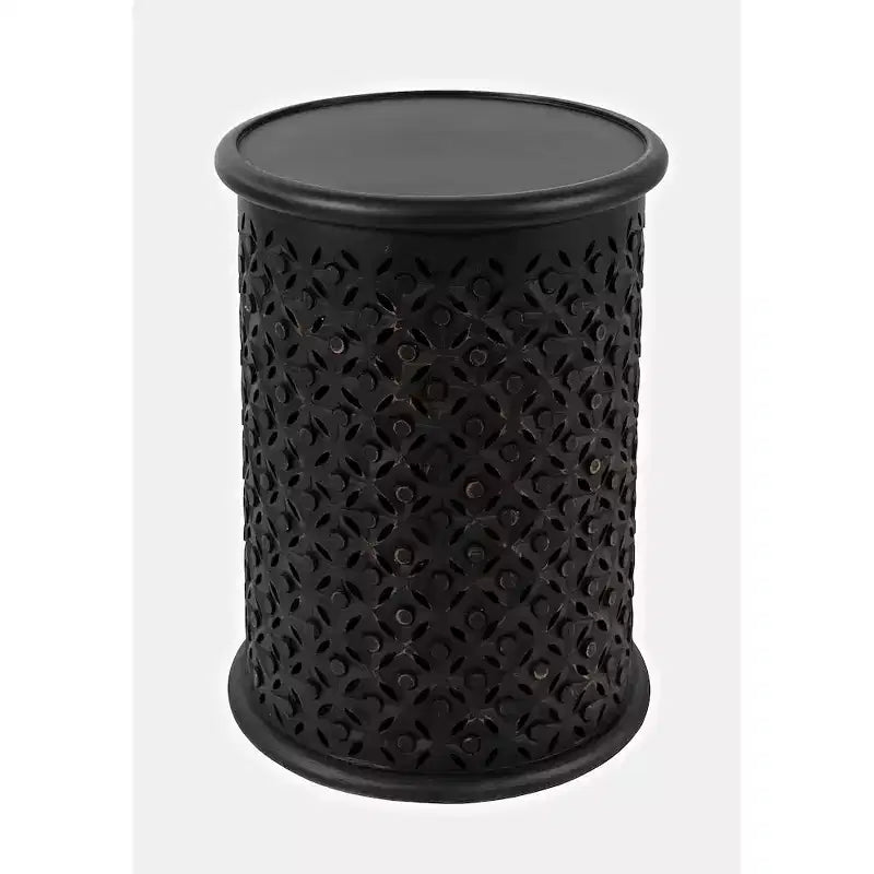 17" Round Distressed Solid Mango Wood Drum Accent End Table