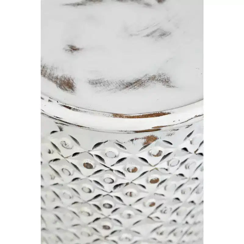 17" Round Distressed Solid Mango Wood Drum Accent End Table
