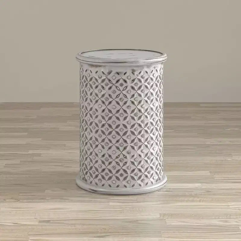 17" Round Distressed Solid Mango Wood Drum Accent End Table