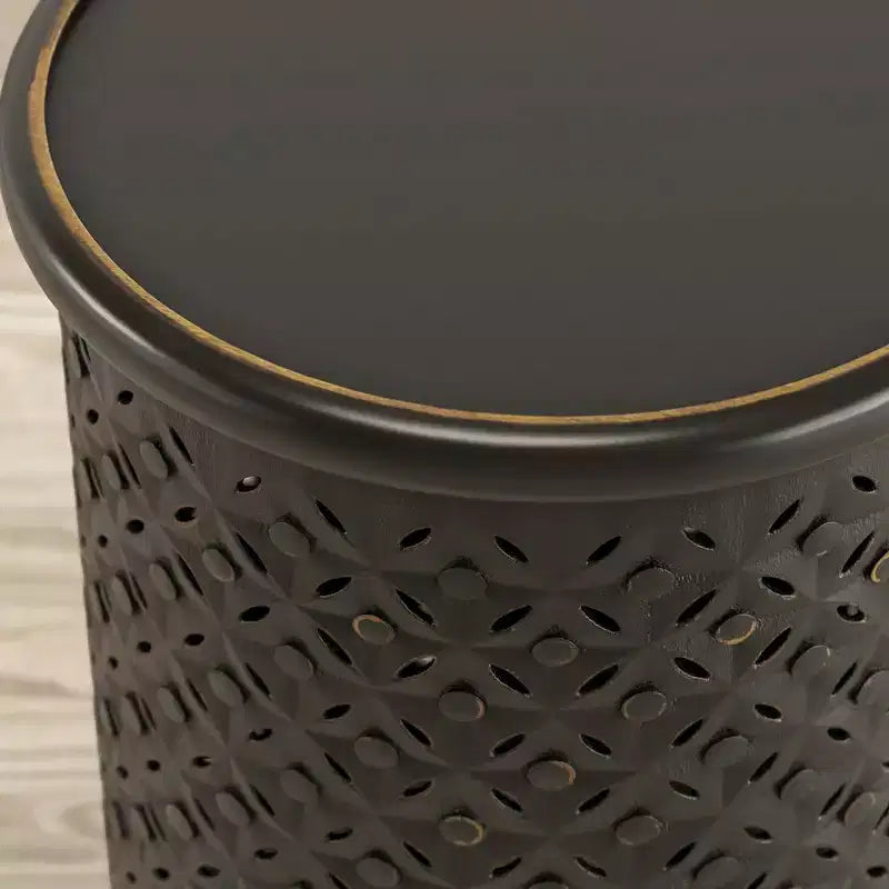 17" Round Distressed Solid Mango Wood Drum Accent End Table