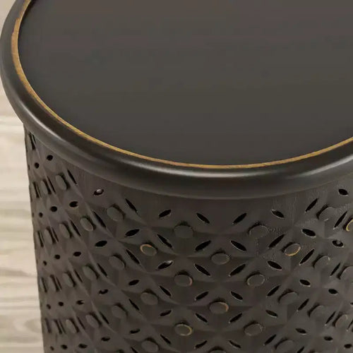 17" Round Distressed Solid Mango Wood Drum Accent End Table