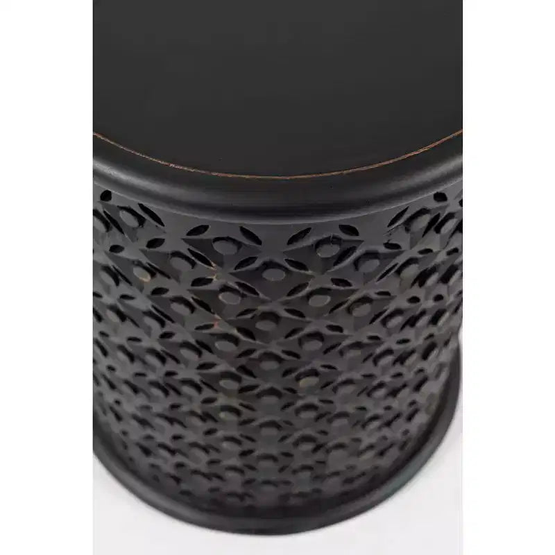 17" Round Distressed Solid Mango Wood Drum Accent End Table
