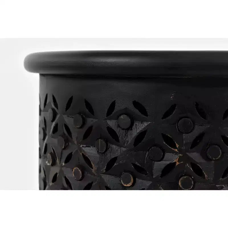 17" Round Distressed Solid Mango Wood Drum Accent End Table