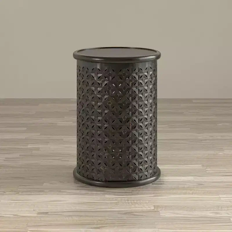 17" Round Distressed Solid Mango Wood Drum Accent End Table