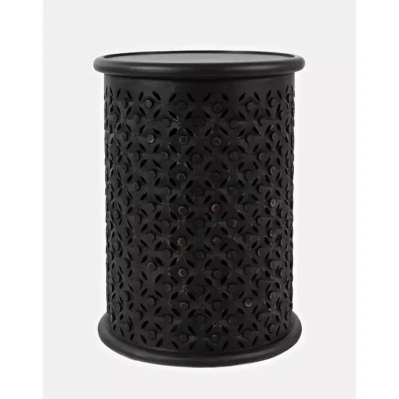 17" Round Distressed Solid Mango Wood Drum Accent End Table