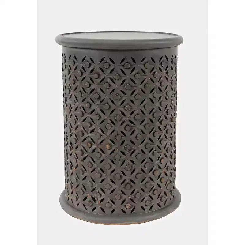17" Round Distressed Solid Mango Wood Drum Accent End Table