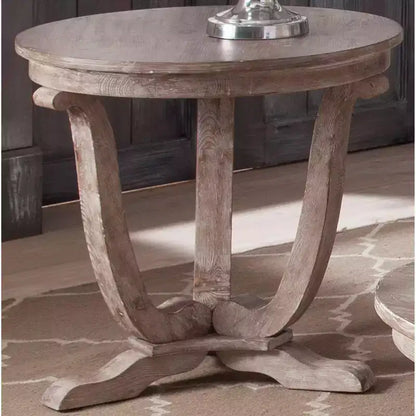 Table d'appoint ronde Greystone Mill, finition blanc délavé avec effet vieilli brossé