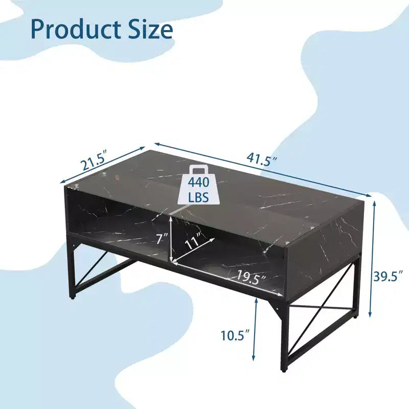 LED Coffee Table with 4 Storage Cubes, Faux Marble & Tempered Glass Top, Black