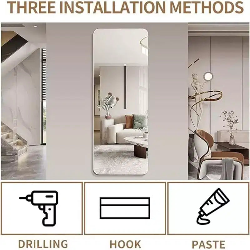 60 x 15 Inch Clear Round Corner Full Length Wall Mirror for Living Room Bedroom Cloakroom Wall Hanging with Hanging Hole