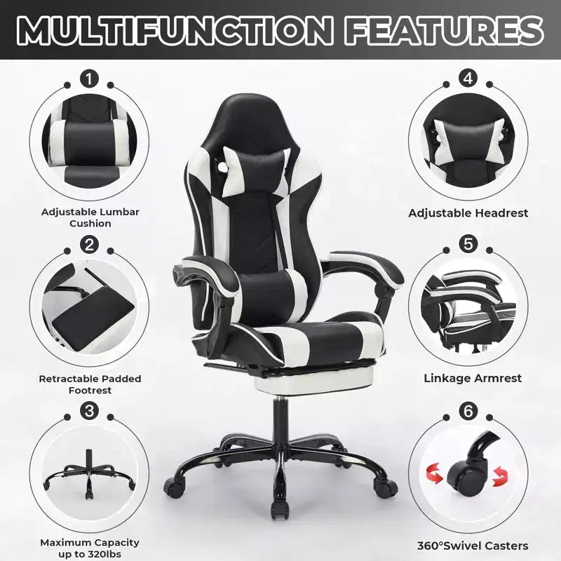 Modern Adjustable Swivel Ergonomic Task Chair with Headrest & Lumbar Support